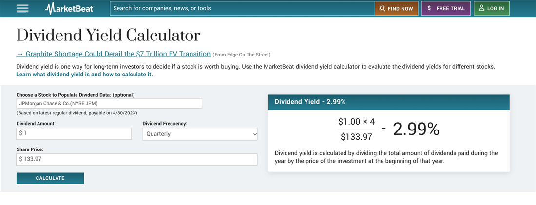 dividend yield calculator on MarketBeat